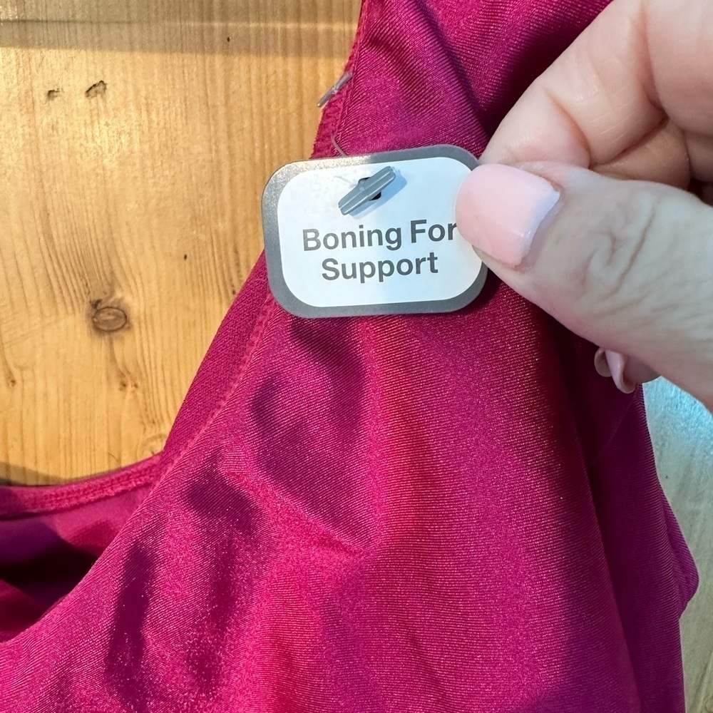 One Shoulder Ruffle Bathing Suit Top Size Large Fuchsia Pink NWT Time & Tru - Picture 2 of 12